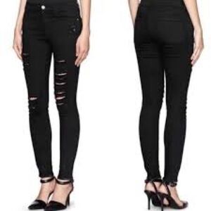 FRAME Denim Le Skinny De Jeanne Black Ripped Jeans Size 29 Distressed Designer
